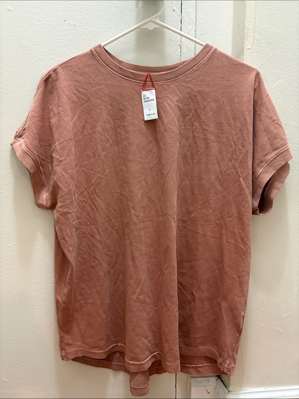 NWT Le Bon Shoppe Women's Washed Rose Short Sleeve Crew Tee Size L
